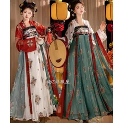 中華コスプレ衣装 唐朝 宮廷風漢服 中華衣装 ストール2点付き 可愛い チャイナ服4点セット 中国古代服装 エスニック 花柄 漢唐 古典舞踊 仕