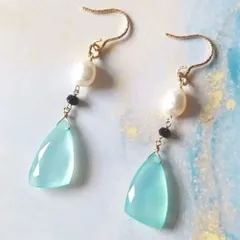 14kgf✧︎シーブルーカルセドニーとブルーゴールドストーンのピアス✧︎
