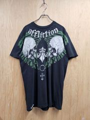 【US古着】 AFFLICTION Y2K Sukll T-shirt | アフリクション スカル ドクロ 編み上げ デザイン 両面 プリント 半袖 Tシャツ ブラック M