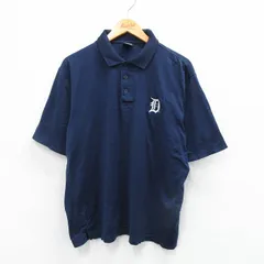 XL/古着 ナイキ NIKE 半袖 ブランド ポロ シャツ メンズ 00s MLB デトロイトタイガース コットン 紺 ネイビー メジャーリーグ ベースボール