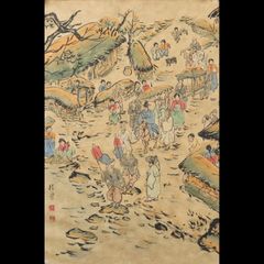 在銘 李朝 肉筆民画6号 風俗画 朝鮮美術 中国古玩 唐物 骨董 古