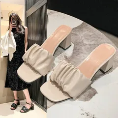 チャンキーヒール レディース アンクルストラップサンダル スサンダル スクエアトゥ サンダル 白 ホワイト 春夏 シンプル 美脚 スムース スリッパ レディース 歩きやすい 痛くない 履きやすい アウトレットシューズ 6.5CMヒール  jiayang01