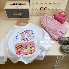 新品 90サイズ ホワッツマイケル キッズ ガールズ  長袖 Ｔシャツ ロンＴ ピンク ホワイト トラ猫 昭和 猫 懐かしい アニメ