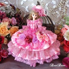 ロマンスミディー ベルサイユの薔薇 麗しのモーブピンク ボリュームフリルのデコレーションドールドレス豪華4点セット
