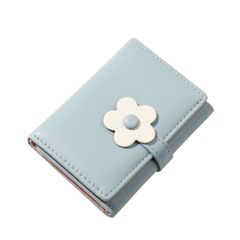 【新着商品】カード入れ 大容量 折り財布 かわいい ウォレット 花飾り 女子 高校生 女性用 ミニ財布 おしゃれ 三つ折り ブルー レディース 財布 [Ｓｅｍｏ１ｍｕｓ]