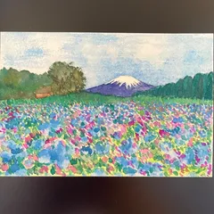 絵画　絵　水彩画　原画　風景画　オリジナル　アート　ポストカードサイズ　小さい絵画　富士
