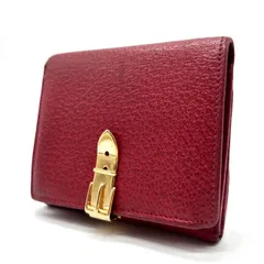 【良品】 GUCCI グッチ 二つ折り 財布 コンパクトウォレット フラップ シルヴィ ベルト ゴールド金具 ロゴ型押し カードケース 定期入れ 小銭入れ レザー レディース レッド 赤色