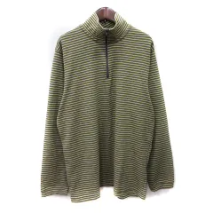 エディーバウアー EDDIE BAUER カットソー ボーダー 長袖 ハーフジップアップ L 緑 カーキ グレー /YIのサムネイル
