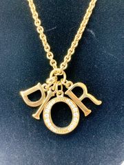 ChristianDior/クリスチャンディオール　ロゴネックレス　ゴールド/ラインストーン　ヴィンテージ　YY164