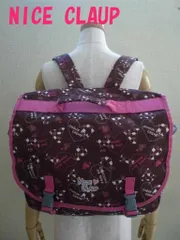 ナイスクラップ レッスンバッグ３ＷＡＹ 軽量ナイロン ブラウン×ピンク系 ハートチャームファスナー付き