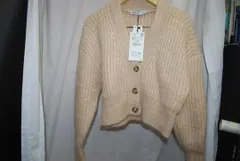 新品 タグ付き ZARA リブ編みニットカーディガン M ベージュ 長袖