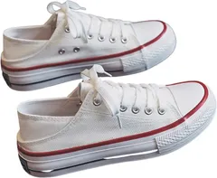 お洒落なファッションと雑貨fuwashop 2way スニーカー 厚底 3cm かかとなし 着脱しやすい 脚長 韓国風 身長アップ かかとが踏める(ホワイト/レッド,  24.5 cm)