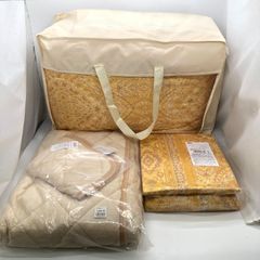 ◎I531【未使用】西川 羽毛布団セット 敷パッド ピローパッド 掛布団カバー 羽毛掛布団 シングルロングサイズ SL 黄色 ペイズリー Polish White Duck  Down(ma)