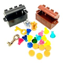 3015　レゴ　宝石箱＆金銀財宝セット　鉱石　ダイヤモンド　コイン　金貨　宝箱　ゴールド　メッキ　クローム　鍵　LEGO　レゴブロック　まとめ売り　詰め合わせ