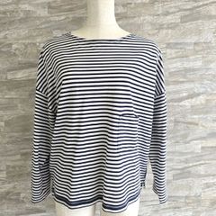 ★【PRADA/プラダ】ポケット付き 長袖 ボーダー カットソー トップス ネイビー×ホワイト　2014年　PAWNSHOPRiZ  パウンショップリズ