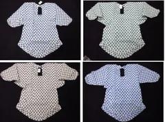 フリル付き80cm 割烹着 総柄　選べる4色　ブラウン/グリーン/ブルー/ネイビー　エプロン　ポリエステル65％綿35％