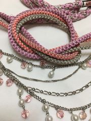 «花ラブリ»　FOZ189P　新品　帯締め　振袖向き　ピンク　ビジュー付き　ストーン　チェーン　パール　キラキラ　　成人式　着物用小物