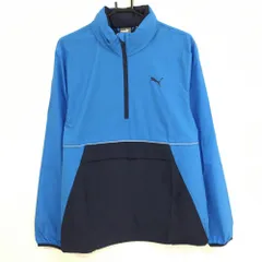 ★値下げ★【新品】プーマ ブルゾン ライトブルー×ネイビー WINDCELL ハーフジップ 薄手 フード収納 メンズ US-S ゴルフウェア PUMA