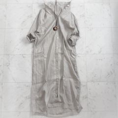 美品【URBAN RESEARCH DOORS アーバンリサーチドアーズ】シャツワンピース バックタック oneサイズ グレー リネン100 % ゆったり