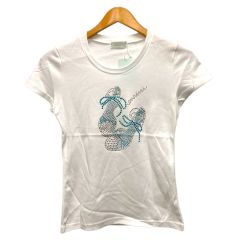 アンレクレ en recre Tシャツ カットソー クルーネック コットン ラインストーン 半袖 38 白 ホワイト ブルー