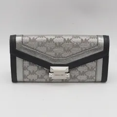 マイケルコース レザー メタリック 黒 シルバー シグネチャー柄 シルバー金具 レディース長財布 KRH 2000000 NSK