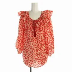 ダイアンフォンファステンバーグ DIANE von FURSTENBERG シャツ ブラウス カットソー 総柄 フリル リボン スキッパー 七分袖 12 XL 赤 レッド ベージュ /ROのサムネイル