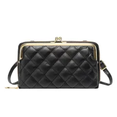 [ALVEIN] お財布ポシェット がま口 ショルダーバッグ 斜めがけ ポーチ 旅行 出張 入院 ウォレット 長財布 携帯ポーチ 横向き 財布ショルダー キルティング (ブラック) [ブラック]