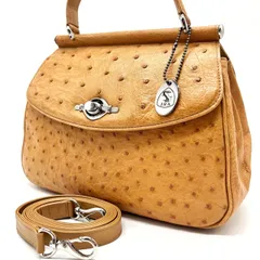 【良品】JRA公認 ジェイアールエー 2way ショルダーバッグ トートバッグ フラップ ターンロック シルバー金具 チャーム 肩掛け 斜め掛け オーストリッチ レザー レディース ブラウン 茶色