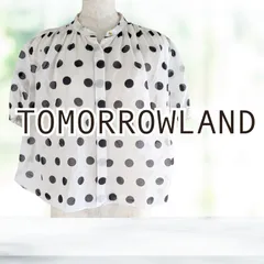 USED TOMORROWLAND collection ルコットン ドットプリント ギャザーブラウス ホワイト ブラックドット 36サイズ 半袖 レディース 春夏秋 トゥモローランドコレクション