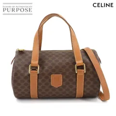 セリーヌ CELINE マカダム柄 ミニ ボストン 2way ハンド ショルダー バッグ PVC レザー ブラウン ゴールド 金具 ヴィンテージ 90297041