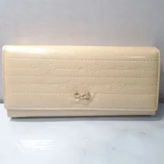 サマンサタバサプチチョイス　かぶせ長財布　ベージュ　エナメル　リボンモチーフ