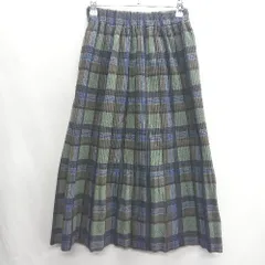 ◇ ⊇ JUNOAH ジュノア チェック柄 膝下丈 フレア スカート サイズL ブルー系 レディース E  【1410100049868】