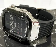 ブラックシルバー　Apple Watchラバーバンドカバーメタルケースアップルウォッチカスタム ホールバックルタイプ