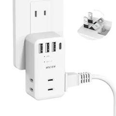 Mscien コンセント タップ usb 電源タップ USB 雷ガード コンセント 3個AC口3個USB-A 1個Type-Cポート たこあしコンセント 直挿し 分岐 充電タップ 0