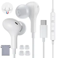 xunbidaタイプcイヤホン有線マイク付き【音質強化バージョン】磁気設計絡み防止USBCイヤホンHIFI音質TypeCイヤホンマイク音量調整通話対応カナル型音漏れ防ノイズキャンセリング