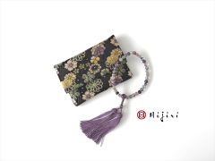 再販‼︎ お念珠入れ　ポケット付き　高級金襴…菊文様　黒《送料無料》
