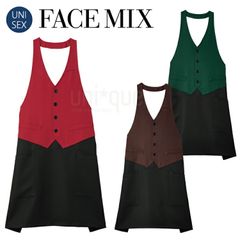 フェイスミックス FACEMIX 無地 定番 ベスト風 胸当てエプロン FK7175 制服 ユニフォーム カフェ 男女兼用 ユニセックス ワーク フェードガード 切り替え 上品のサムネイル