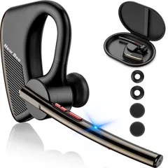 【特価セール】LINE/Zoom会議などに適用 テレワーク 日本語説明書付き 在宅勤務 収納ボックス付 軽量 ビジネスヘッドセット SIRI/ミュート機能 左右耳兼用 耳掛け型 耳掛け型 デュアルマイク ハンズフリー通話 ノイズキャンセリング (BLACK)