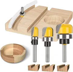 MSMint ディッシュビット 6mm軸 ルータービット トリマービット 木工 コロ付 丸溝ビット U溝ビット 皿 トレイ セット 3本セット(ディッシュビット 3本セット)