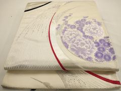 平和屋着物◎六通柄袋帯　唐織　飛鶴花文　銀糸　正絹　逸品　AAAV6562dt