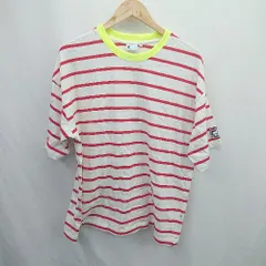 ◇ ⊂ FILA フィラ ボーダー 半袖 Tシャツ カットソー サイズL ホワイト レッド レディース E  【1506110002037】