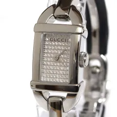 良品 GUCCIグッチ レディース腕時計6800Lアイボリー レザー イタリア GUCCI 保証付 グッチ バングルウォッチ シェル文字盤・ダイヤ