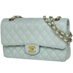 シャネル CHANEL マトラッセ Wフラップ チェーン ショルダーバッグ ココマーク ショルダーバッグ キャビアスキン ライトブルー A01112 レディース 【中古】
