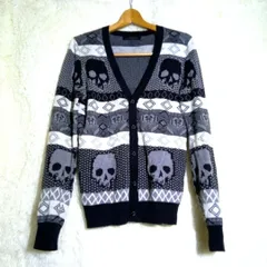 ZARA MAM ザラマン【M】メンズ ニットカーディガン スカル柄 Vネック