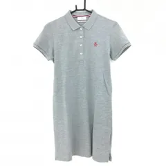 【新品】マンシングウェア 半袖ポロワンピース グレー ロゴレッド レディース M ゴルフウェア Munsingwear