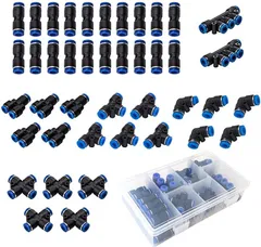 Rurumi ワンタッチ 管継手 6種 セット エア ホース 用 ユニオン クイック プラスチック製 エアー コネクター アダプター 専用収納ケース付き 6mm -( 6mm - 6mm,  6mm - 6mm)