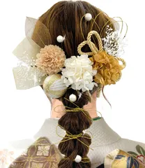 【新着商品】花 和装 紐 袴 着物 結婚式 振袖 ゴールド 卒業式 赤 】 白 【8色展開 ドライフラワー 金箔 髪飾り 葉 成人式 A15700 [JZOON]