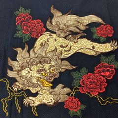 鯉口（こいくち）ダボシャツ　 刺し子　背中唐獅子牡丹刺繍　紺　festival clothes   特大