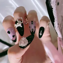 地雷系 サブカル 24枚 ネイルチップ 新品 未開封 06 リボンハートビジュー