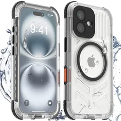 新品 【米軍MIL規格・MagSafe対応】Tmacjump iPhone 16 用 ケース 防水ケース 耐衝撃 MagSafe・Qi充電・水中撮影対応 カメラ保護 完全防水 防雪 防塵 滑り止め 頑丈 両面ケース 全面保護 ストラップ付き 海 釣り お風呂